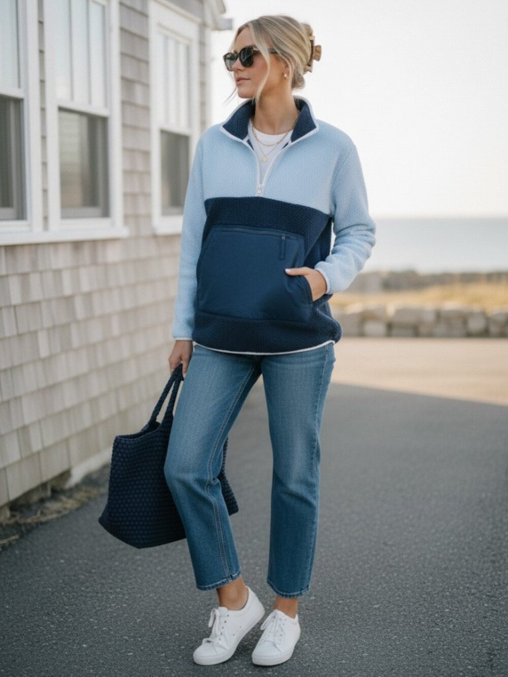 Tuckernuck Sport Fleece Cady Quarter Zip Pullover Jacket Navy Nantucket Size M/L